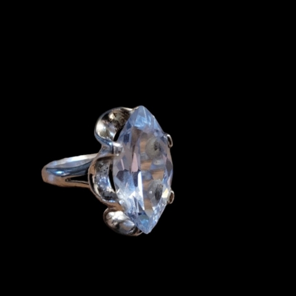 VINTAGE .925 Scalloped Sterling 5 Carat Marquise Cut Aquamarine Stone - Picture 5 of 15